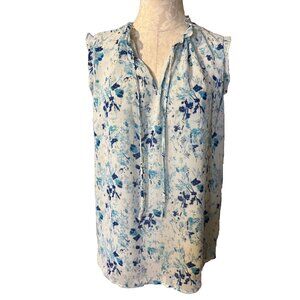 Rachel Zoe Top L Large Blue Gold Flutter V Neck Sleeveless Summer New NWOT